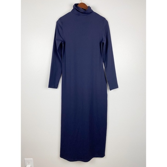 Susana Monaco Long Sleeve Turtleneck Slit Midi Dress Dark Blue Size L NWOT - Picture 4 of 7